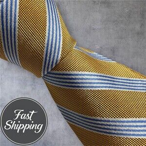 BROOKS BROTHERS *Made in USA* Silk Tie Striped 100% Silk Necktie Blue/Yellow